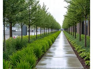 Andenes verdes con jardines de lluvia