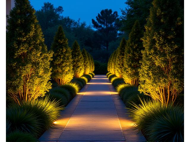 Iluminación LED eficiente en jardines nocturnos